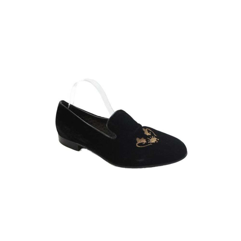 Billionaire Mens Velvet Embroidered Slide On Loafers Black Gold Size 43.5